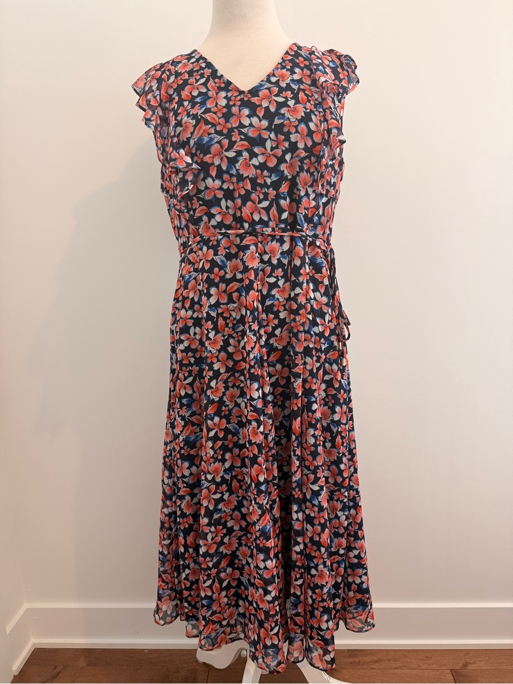Tommy Hilfiger Navy Floral Tie-Waist Midi Dress - Picture 2 of 5